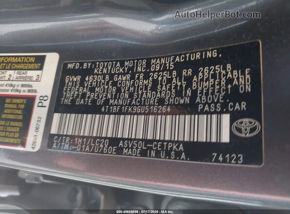 4T1BF1FK9GU516264 2016 TOYOTA CAMRY Gray Vista del compartimento del motor