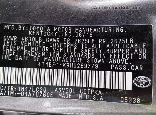 4T1BF1FK9HU269779 2017 TOYOTA CAMRY Gray Вид підкапотного простору