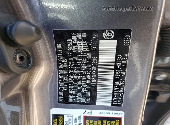 4T1BF1FKXGU162206 2016 TOYOTA CAMRY Gray Engine compartment view