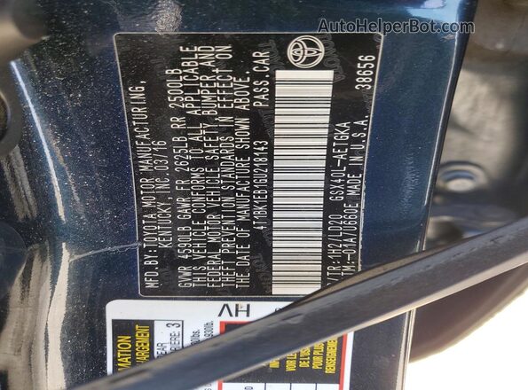 4T1BK1EB1GU218143 2016 TOYOTA AVALON Blue Вид наклейки з VIN-кодом