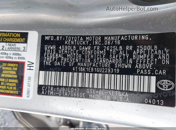 4T1BK1EB1GU229319 2016 TOYOTA AVALON Серебряный Вид подкапотного пространства