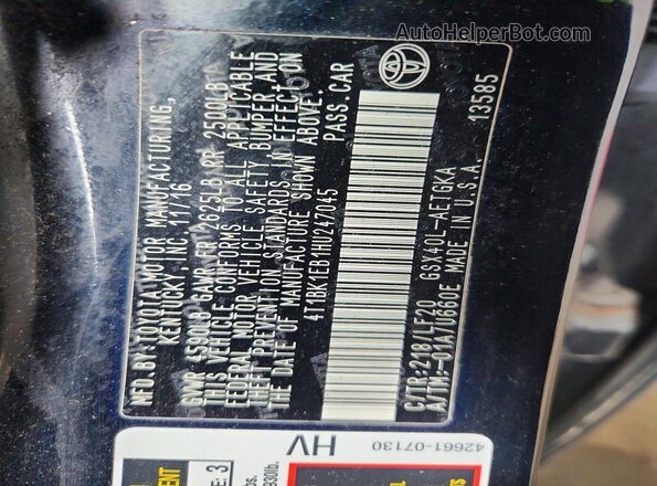 4T1BK1EB1HU247045 2017 TOYOTA AVALON Черный Вид подкапотного пространства