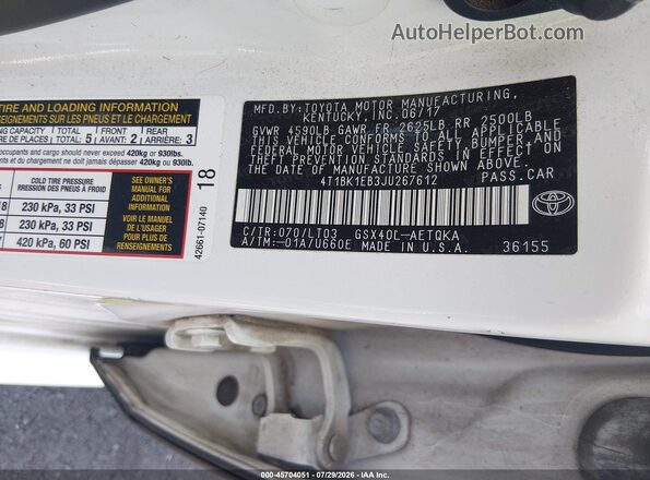 4T1BK1EB3JU267612 2018 TOYOTA AVALON White Vista del compartimento del motor