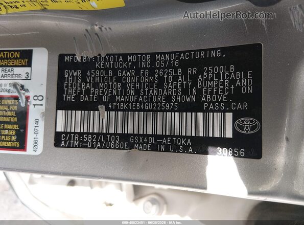 4T1BK1EB4GU225975 2016 TOYOTA AVALON Бежевый Вид подкапотного пространства