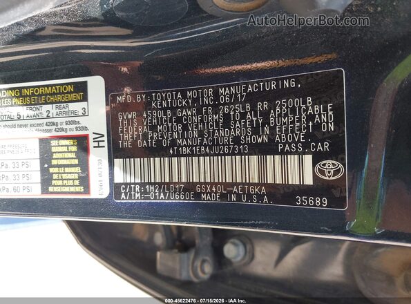 4T1BK1EB4JU267313 2018 TOYOTA AVALON Синий Вид подкапотного пространства