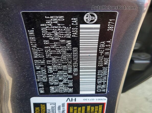 4T1BK1EB4JU269269 2018 TOYOTA AVALON Gray Շարժիչի բաժամունքի տեսք