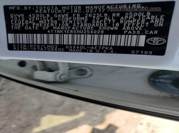 4T1BK1EB5HU254029 2017 TOYOTA AVALON White Շարժիչի բաժամունքի տեսք