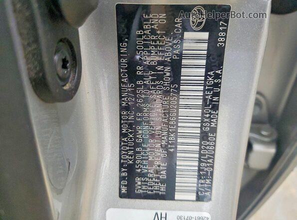 4T1BK1EB6GU205775 2016 TOYOTA AVALON Silver ძრავის განყოფილების ხედი