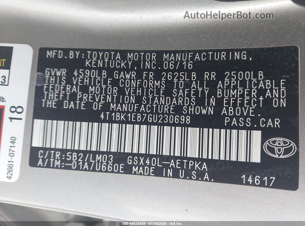 4T1BK1EB7GU230698 2016 TOYOTA AVALON Gold Շարժիչի բաժամունքի տեսք