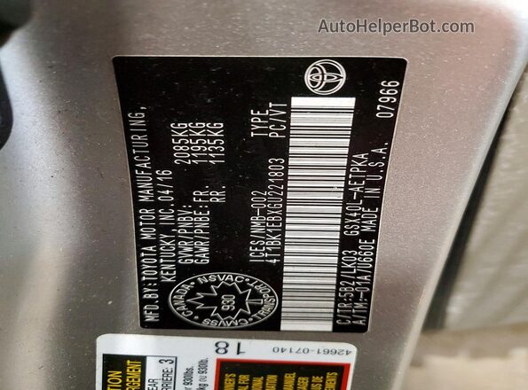 4T1BK1EBXGU221803 2016 TOYOTA AVALON Gold Вид підкапотного простору