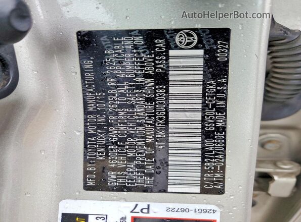 4T1BK1FK3GU030383 2016 TOYOTA CAMRY Beige Engine compartment view