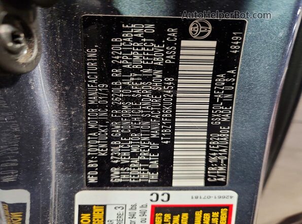 4T1BZ1FB6KU024548 2019 TOYOTA AVALON Gray Vista de la etiqueta del VIN