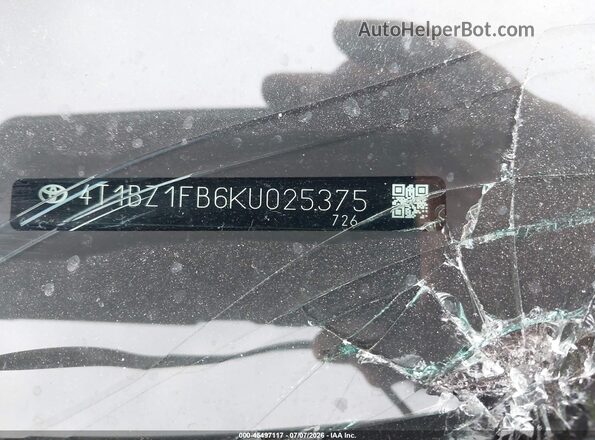 4T1BZ1FB6KU025375 2019 TOYOTA AVALON Черный Вид подкапотного пространства