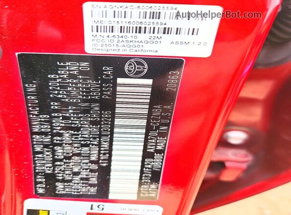 4T1C11AK0LU303286 2020 TOYOTA CAMRY Burgundy VIN կոդի պիտակի տեսք