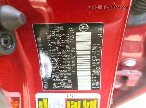 4T1C11AK0LU371202 2020 TOYOTA CAMRY Red Engine compartment view