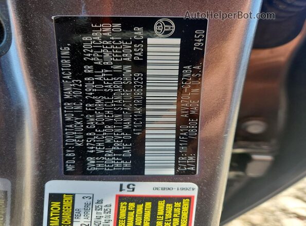 4T1C11AK1RU863259 2024 TOYOTA CAMRY Gray Vista del compartimento del motor