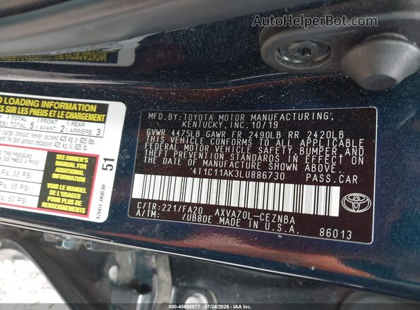 4T1C11AK3LU886730 2020 TOYOTA CAMRY Black Շարժիչի բաժամունքի տեսք