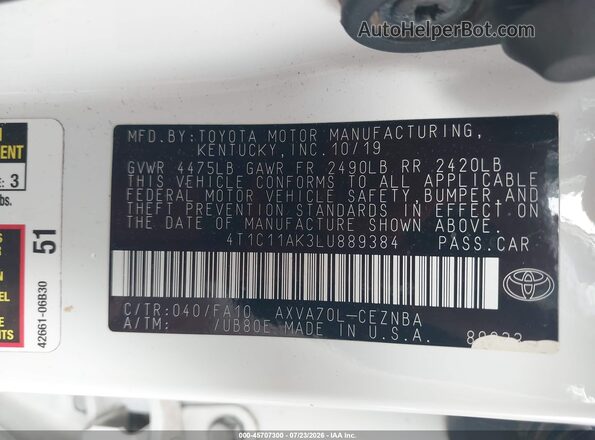 4T1C11AK3LU889384 2020 TOYOTA CAMRY Белый Вид подкапотного пространства