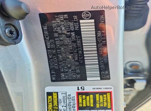 4T1C11AK3LU998217 2020 TOYOTA CAMRY Silver ძრავის განყოფილების ხედი