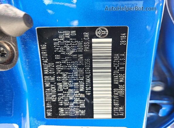 4T1C11AK4LU340356 2020 TOYOTA CAMRY Blue Շարժիչի բաժամունքի տեսք