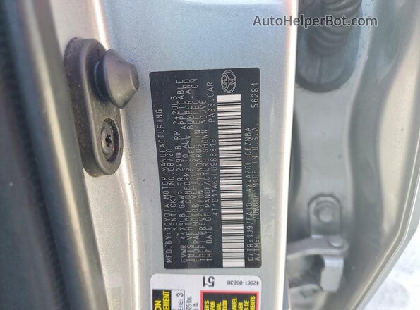 4T1C11AK4LU986819 2020 TOYOTA CAMRY Silver Vista de la etiqueta del VIN