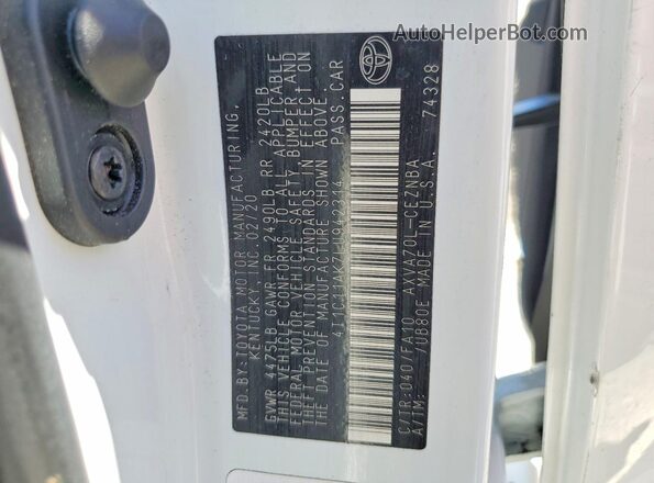 4T1C11AK7LU942314 2020 TOYOTA CAMRY White Widok komory silnika