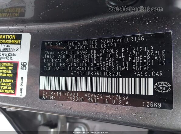 4T1C11BK3RU108290 2024 TOYOTA CAMRY Gray Engine compartment view