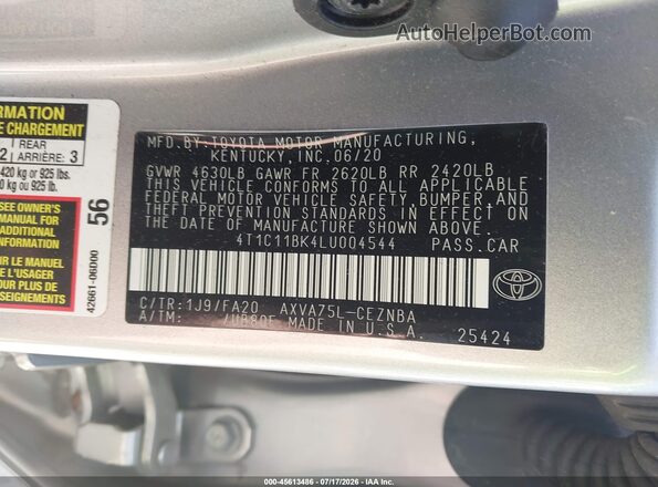4T1C11BK4LU004544 2020 TOYOTA CAMRY Silver Շարժիչի բաժամունքի տեսք
