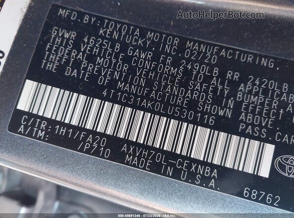 4T1C31AK0LU530116 2020 TOYOTA CAMRY Beige Widok komory silnika