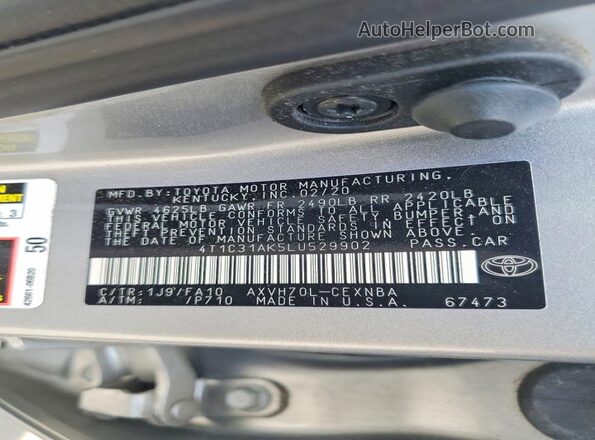 4T1C31AK5LU529902 2020 TOYOTA CAMRY Silver Շարժիչի բաժամունքի տեսք