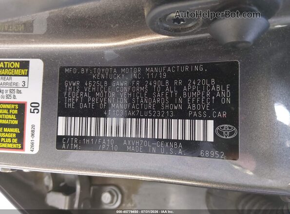 4T1C31AK7LU523213 2020 TOYOTA CAMRY Серый Вид подкапотного пространства