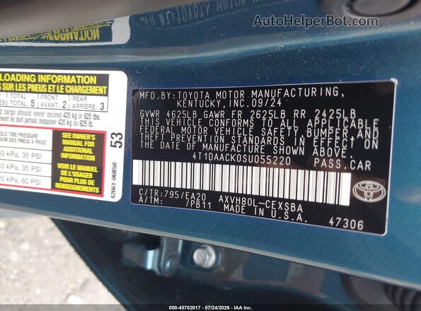 4T1DAACK0SU055220 2025 TOYOTA CAMRY Blue Widok komory silnika