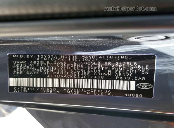 4T1DAACK0SU072468 2025 TOYOTA CAMRY Серый Вид наклейки с VIN-кодом