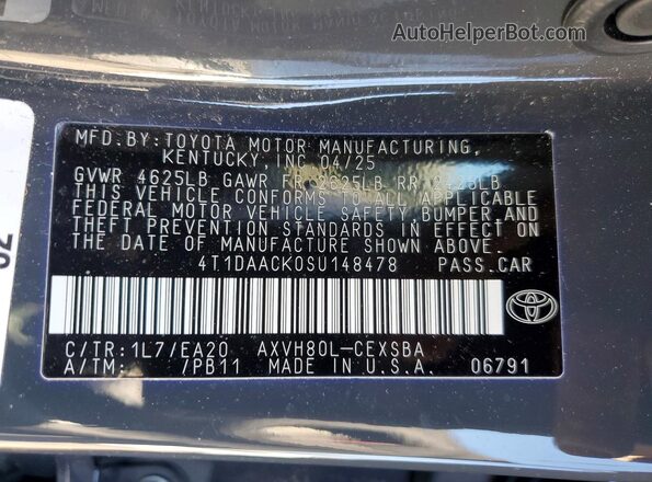 4T1DAACK0SU148478 2025 TOYOTA CAMRY Серый Вид наклейки с VIN-кодом