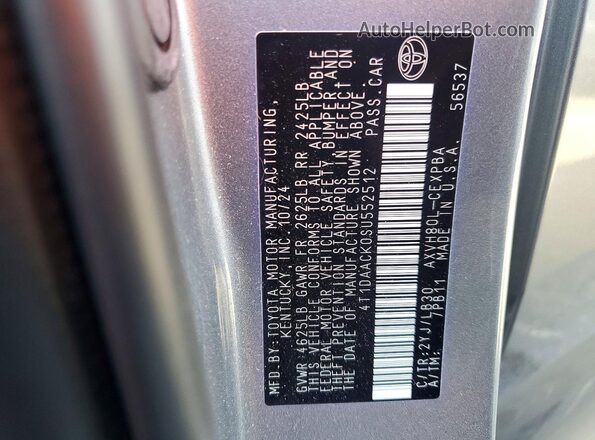 4T1DAACK0SU552512 2025 TOYOTA CAMRY Silver Вид підкапотного простору