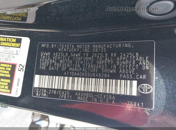 4T1DAACK0SU648284 2025 TOYOTA CAMRY Черный Вид подкапотного пространства