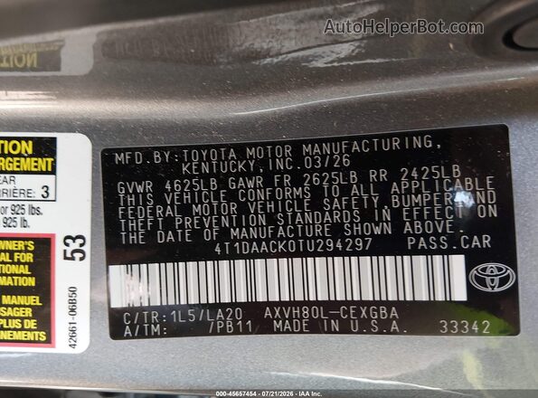 4T1DAACK0TU294297 2026 TOYOTA CAMRY Gray Engine compartment view