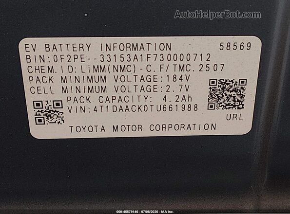 4T1DAACK0TU661988 2026 TOYOTA CAMRY Gray Engine compartment view
