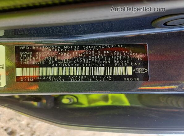 4T1DAACK0TU667631 2026 TOYOTA CAMRY Gray VIN կոդի պիտակի տեսք
