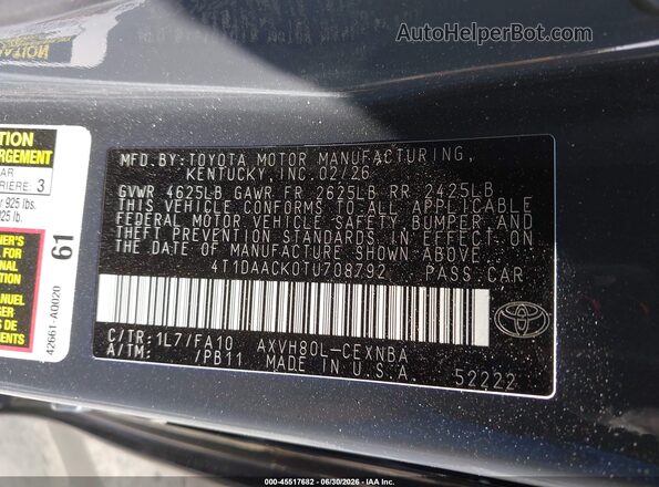 4T1DAACK0TU708792 2026 TOYOTA CAMRY Black Widok komory silnika