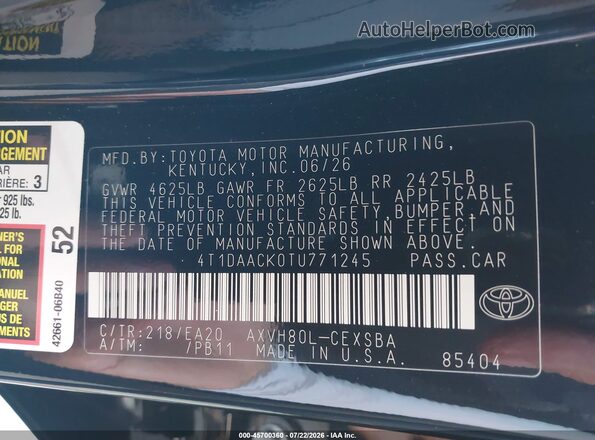 4T1DAACK0TU771245 2026 TOYOTA CAMRY Black Widok komory silnika