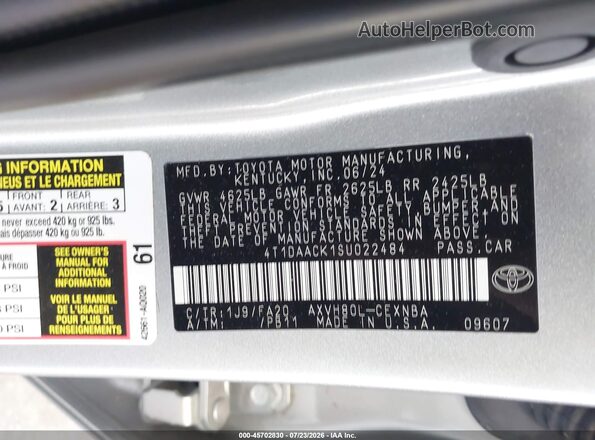 4T1DAACK1SU022484 2025 TOYOTA CAMRY Silver Вид підкапотного простору