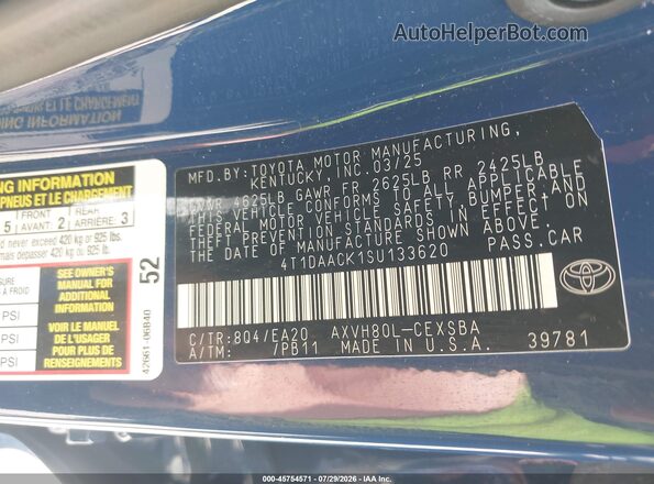 4T1DAACK1SU133620 2025 TOYOTA CAMRY Blue Widok komory silnika