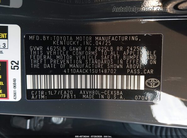 4T1DAACK1SU148702 2025 TOYOTA CAMRY Серый Вид подкапотного пространства