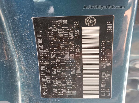 4T1DAACK1SU173843 2025 TOYOTA CAMRY Teal Вид підкапотного простору