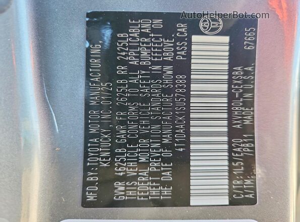 4T1DAACK1SU578388 2025 TOYOTA CAMRY Серый Вид наклейки с VIN-кодом