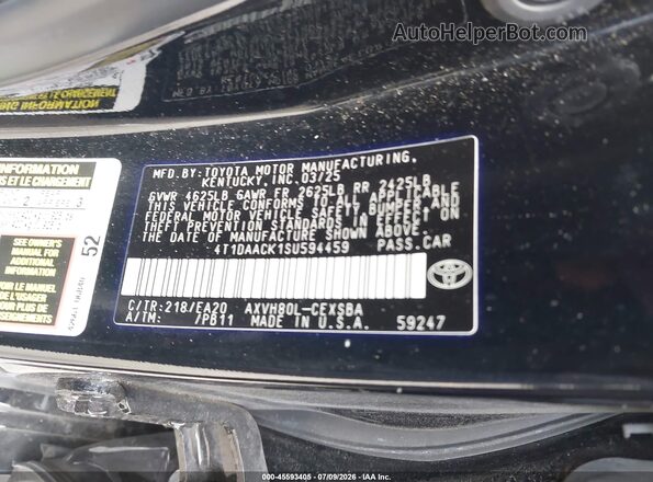 4T1DAACK1SU594459 2025 TOYOTA CAMRY Black Շարժիչի բաժամունքի տեսք