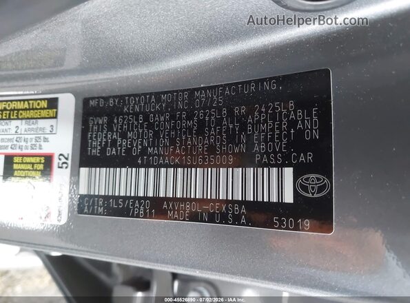 4T1DAACK1SU635009 2025 TOYOTA CAMRY Gray Vista del compartimento del motor