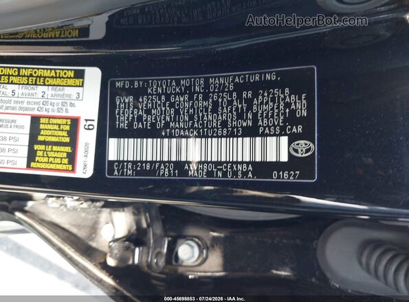 4T1DAACK1TU268713 2026 TOYOTA CAMRY Black Vista del compartimento del motor