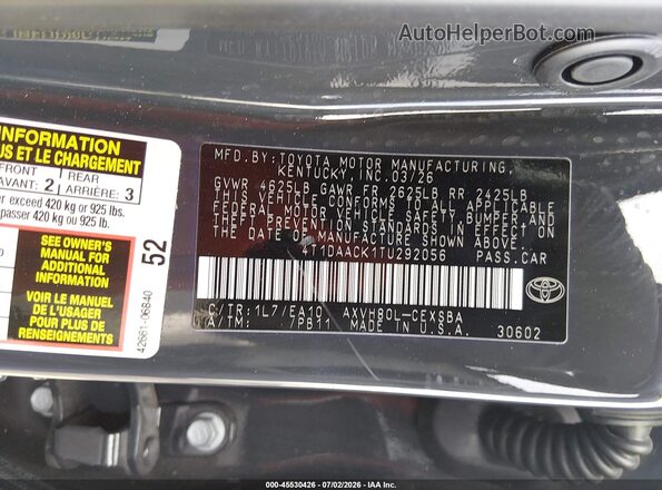 4T1DAACK1TU292056 2026 TOYOTA CAMRY Gray Widok komory silnika